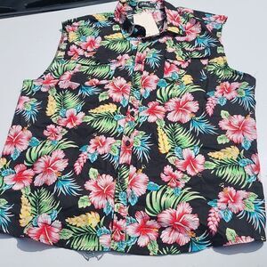 Jogal Hibiscus Floral Sleeveless Button up